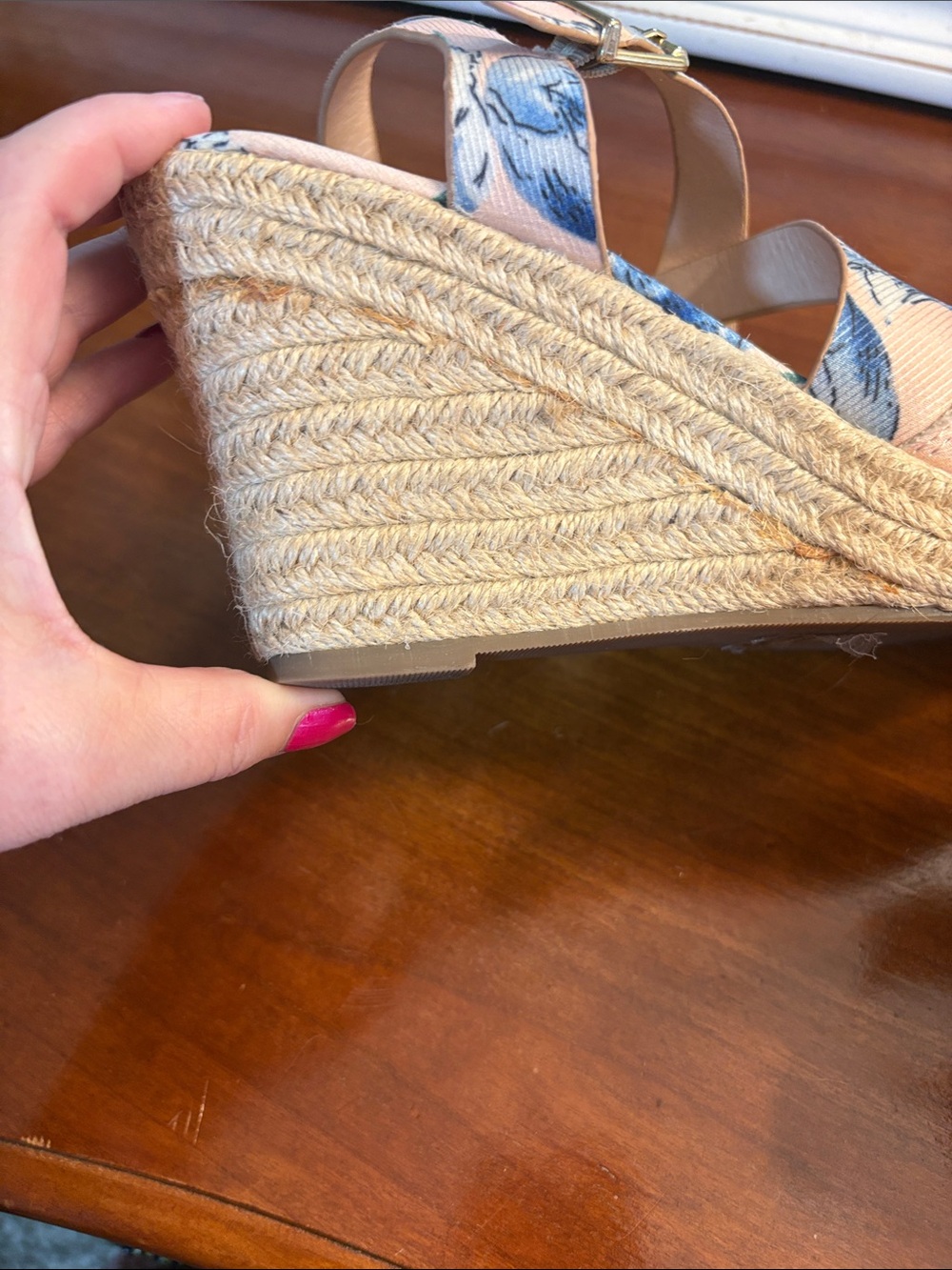 JustFab Pink Floral Espadrille Wedge Sandals - Picture 7 of 10
